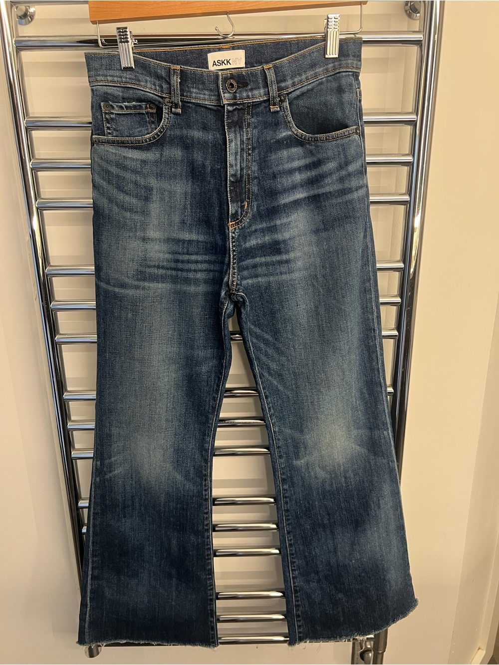 ASKK NY Women’s Medium-Dark Blue Bootcut Frayed Hem Jeans